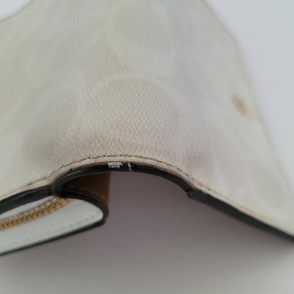 Coach Wallet Crossgrain Leather Monogram White Brown Medium Bifold Logo Compact - Picture 10 of 14